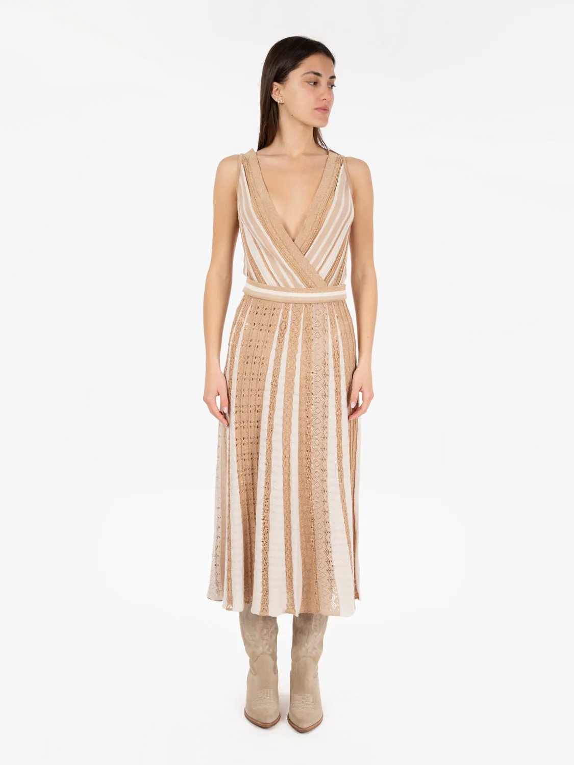 Abito in maglia punto pizzo panna / beige