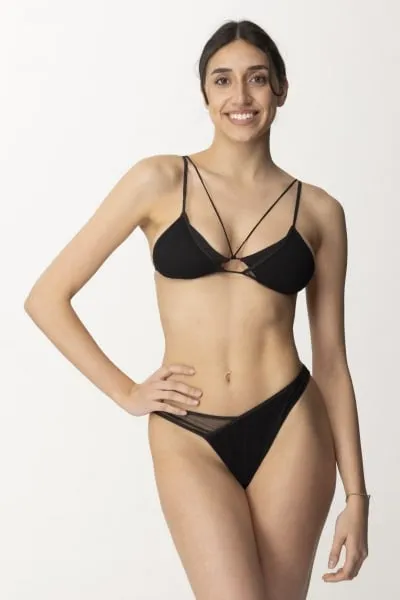 Bikini triangolo con inserti in tulle Black