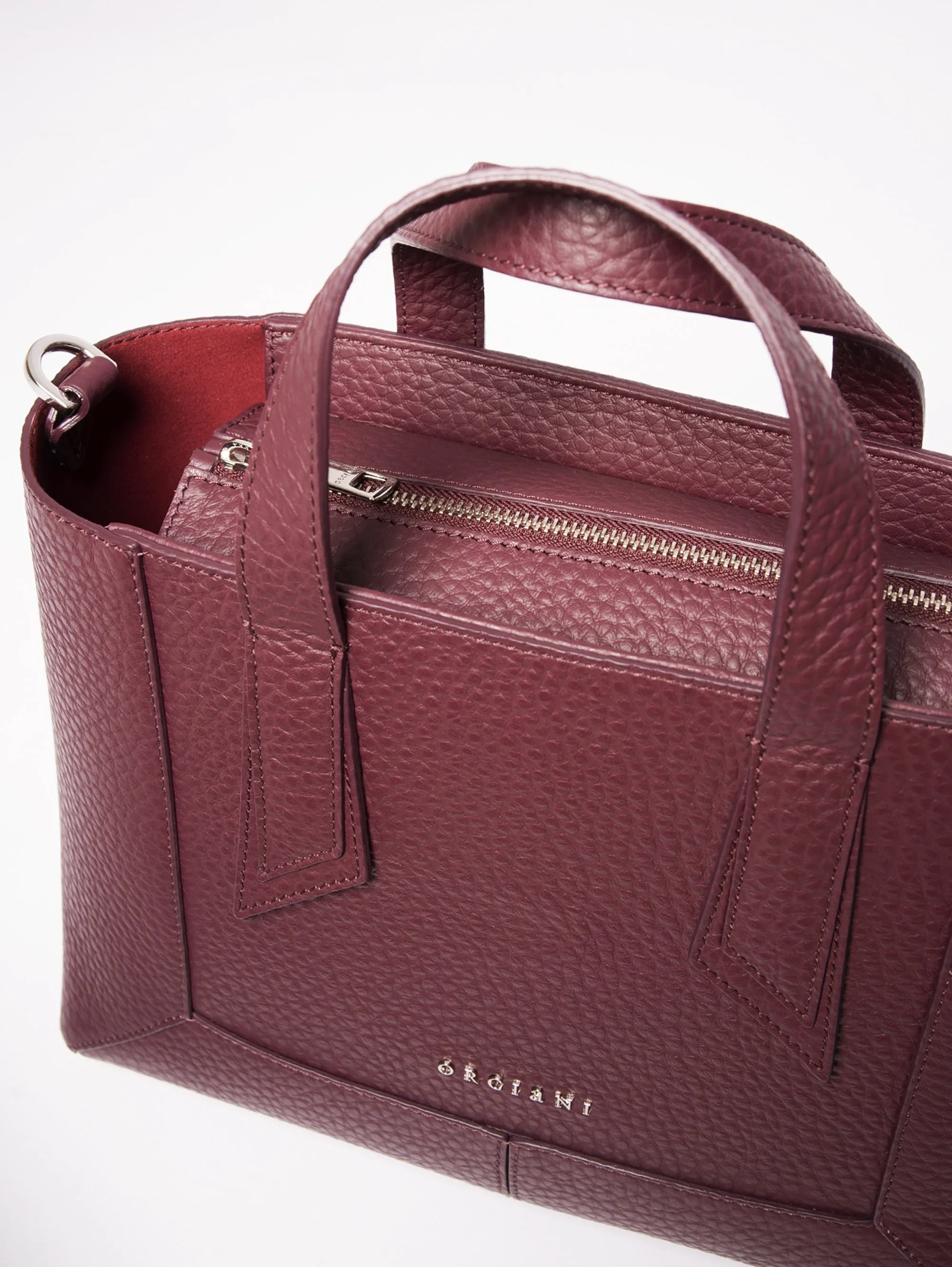 Borsa a Mano in Pelle Martellata Bordeaux