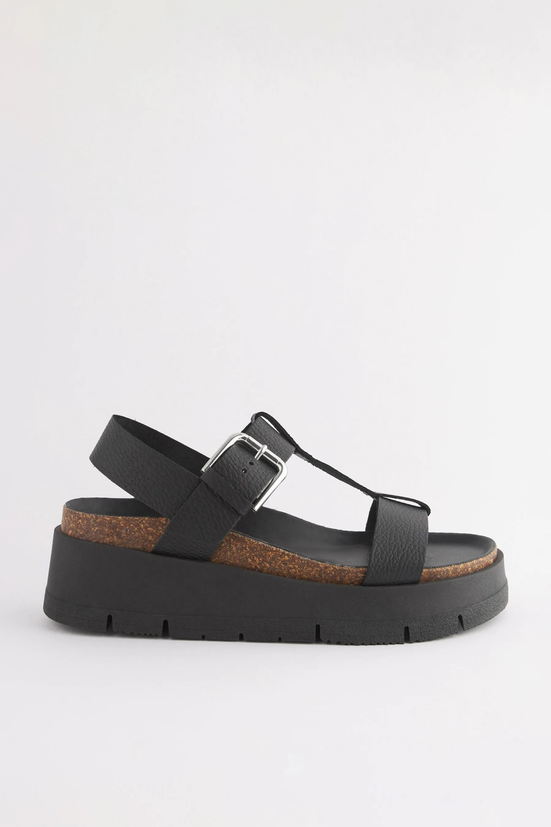 Forever Comfort® - Sandali flatform in pelle con cinturino a T