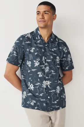 Navy  - Camicia da Floreale Manica corta stampata con colletto cubano