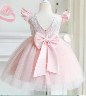 Ragazze Princess Party Abito in pizzo 1 5 anni Bambini Matrimonio Pizzo Rosa Vesitido Battesimo Compleanno Costume Bambini Capod