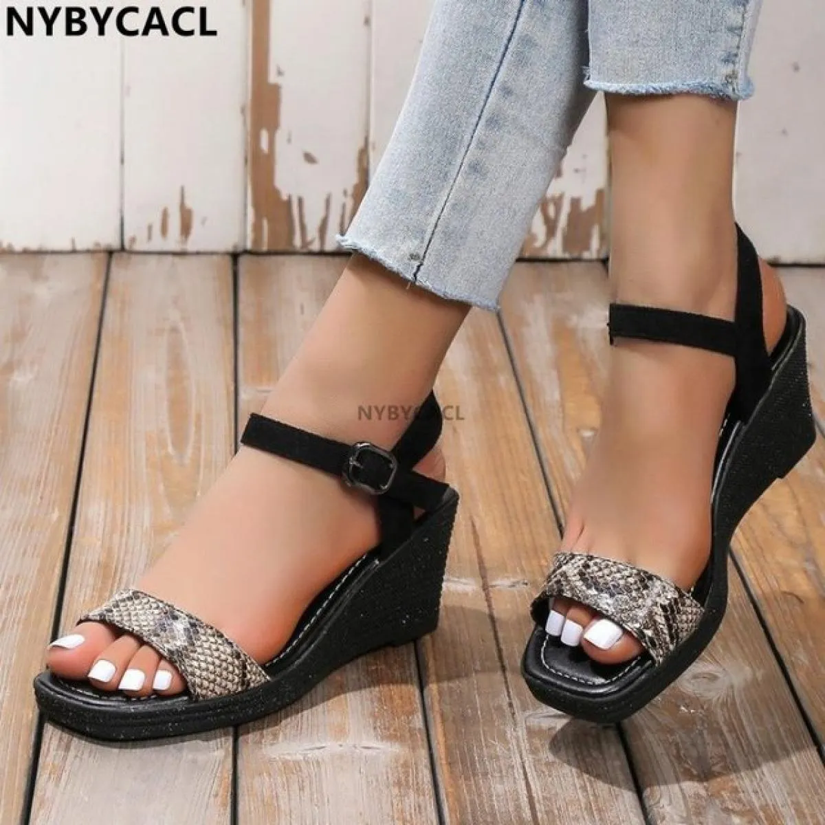 Sandali estivi con zeppa da donna sandali con plateau cinturino punta aperta fondo grosso scarpe Casual moda 2023 taglie forti