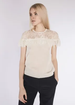 T-shirt con carré in pizzo