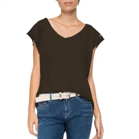 T-Shirt Con Scollo A V, Marrone