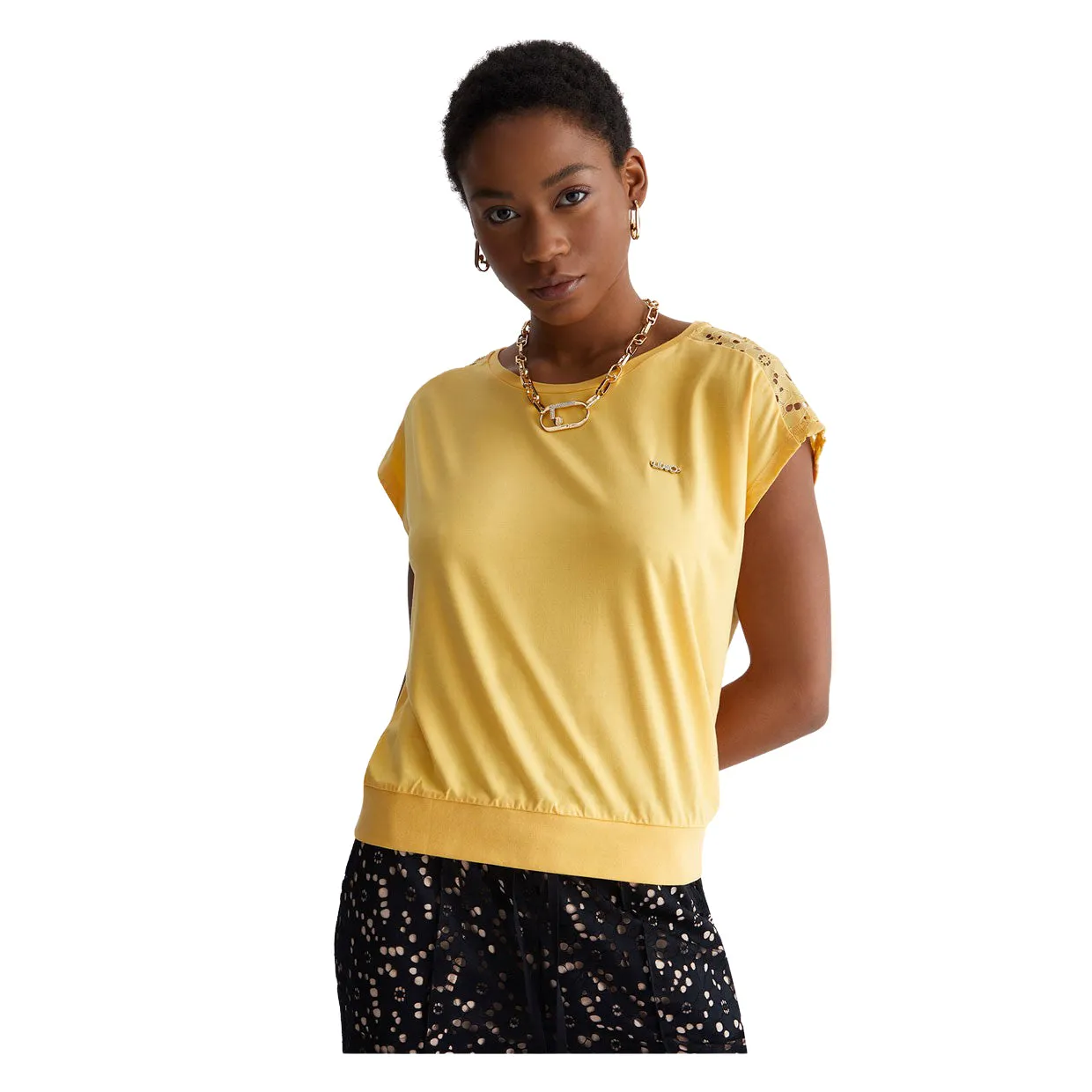 T-shirt Donna Liu-Jo Dettagli Pizzo Giallo