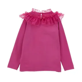 T-Shirt Fucsia Con Colletto In Tulle