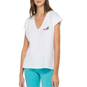 T-Shirt Girocollo Con Scollo A V, Bianco