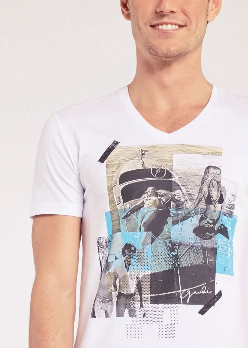 T-shirt grafica con scollo a V